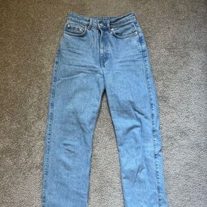 blue straight leg jeans